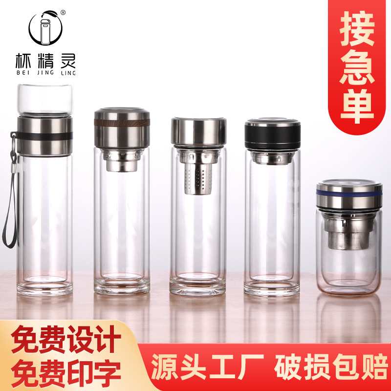 LA536可发样玻璃水杯耐高温高硼硅玻璃水杯定制logo透明加厚底水杯双层玻璃杯