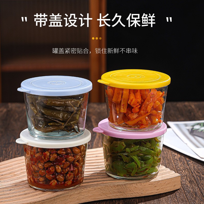 LA007批发LOGO咸菜密封罐玻璃杯保鲜盒冰箱专用食品级家用保鲜碗泡菜罐