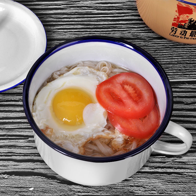 LA535可发样/老式加厚搪瓷泡面碗带盖学生怀旧快餐杯大饭缸食堂饭盒复古干饭碗