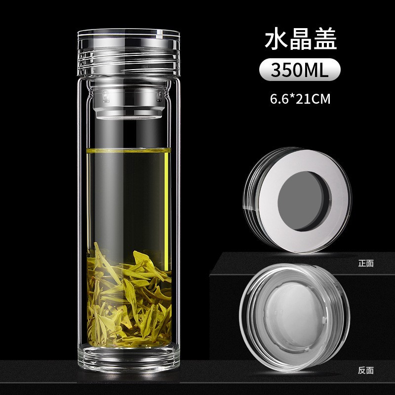 LA536可发样高档双层玻璃水杯水晶之恋水杯男士透明高硼硅玻璃杯大容量泡茶杯