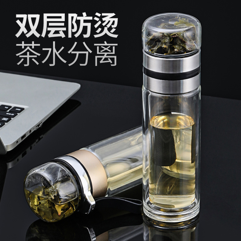 LA536可发样茶水分离式水杯大容量玻璃水杯轻奢高级感玻璃杯商务水杯男士茶杯