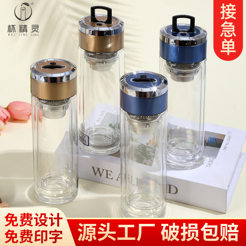LA536可发样双层玻璃水杯大容量耐高温水杯轻奢高级感玻璃杯伸缩提环泡茶杯