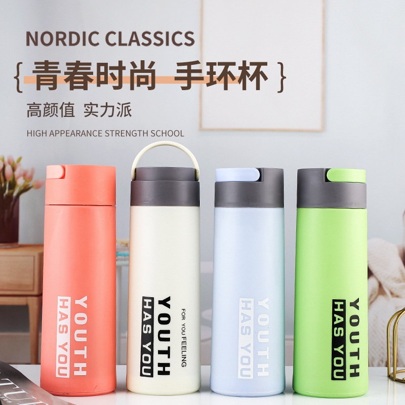 LA007高颜值双层塑玻杯青春时尚玻璃水杯户外便携随手杯地推小礼品广告