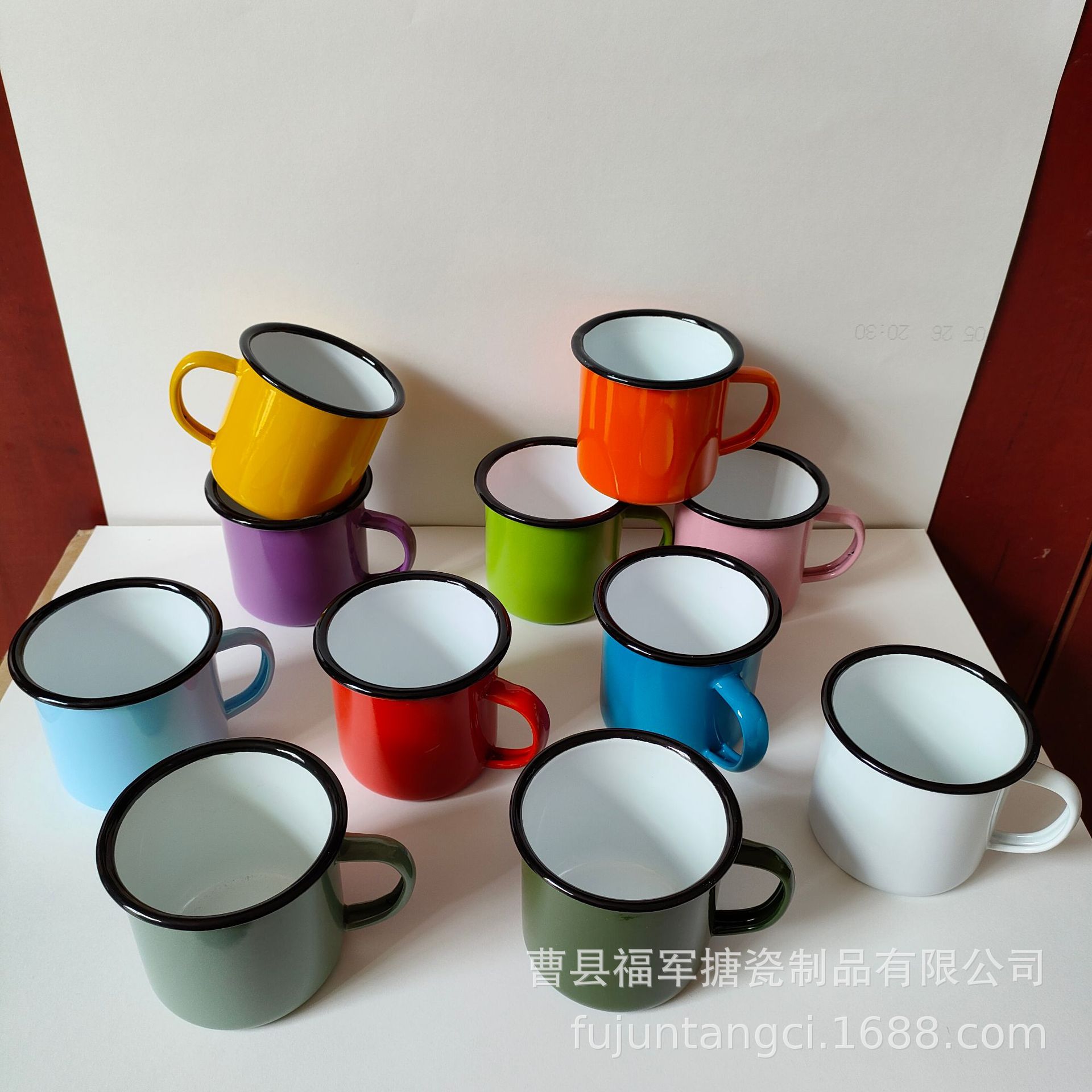 LA535可发样/360ML跨境搪瓷杯批发加厚搪瓷茶缸彩色马克杯老式茶杯个性随手杯