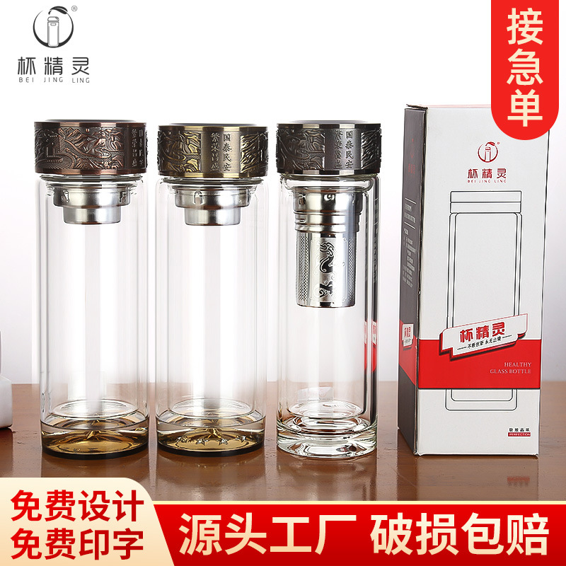 LA536可发样高档玻璃杯送领导地图盖杯子高硼硅商务水杯双层高级感男士玻璃杯
