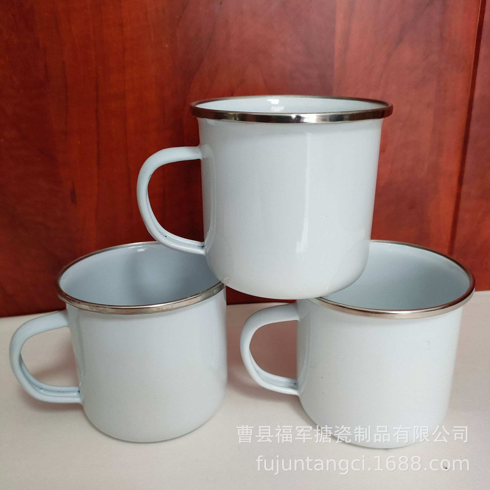 LA535可发样/跨境银色包边搪瓷杯加印LOGO 马克杯广告礼品杯加厚老式怀旧杯子