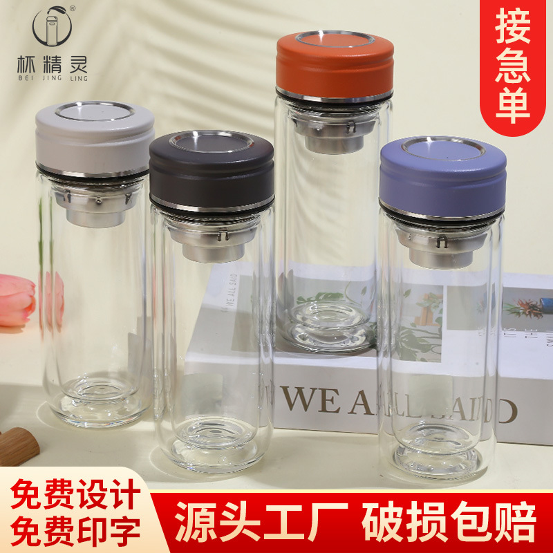 LA536可发样鹅蛋杯双层玻璃杯大容量茶水分离泡茶杯高硼硅玻璃水杯便携玻璃杯