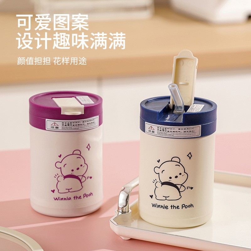 LA007卡通小熊双层玻璃杯吸管杯可爱带盖学生水杯ins户外随手杯ins风