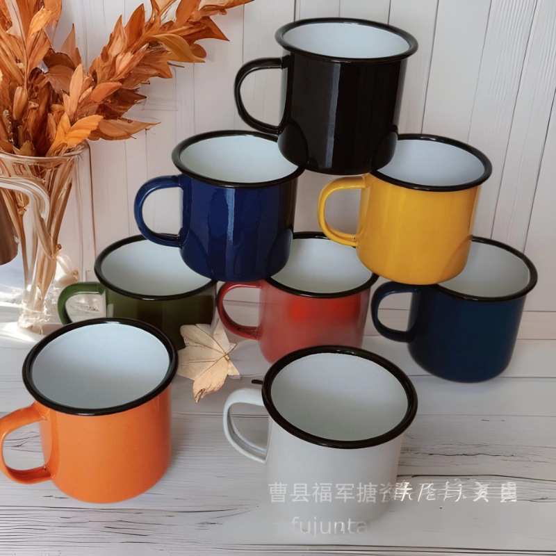 LA535可发样/彩色加厚怀旧搪瓷杯水杯 卷边搪瓷杯生产商喝啤酒瓷缸子 加印LOGO