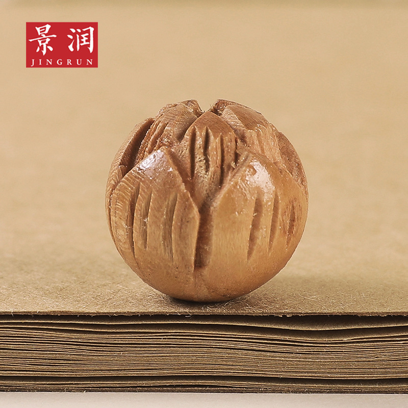 LA756可发样/工厂供应DIY配饰桃木莲花散珠雕刻0.60.8/1.0/1.2/1.5/1.8 l配饰