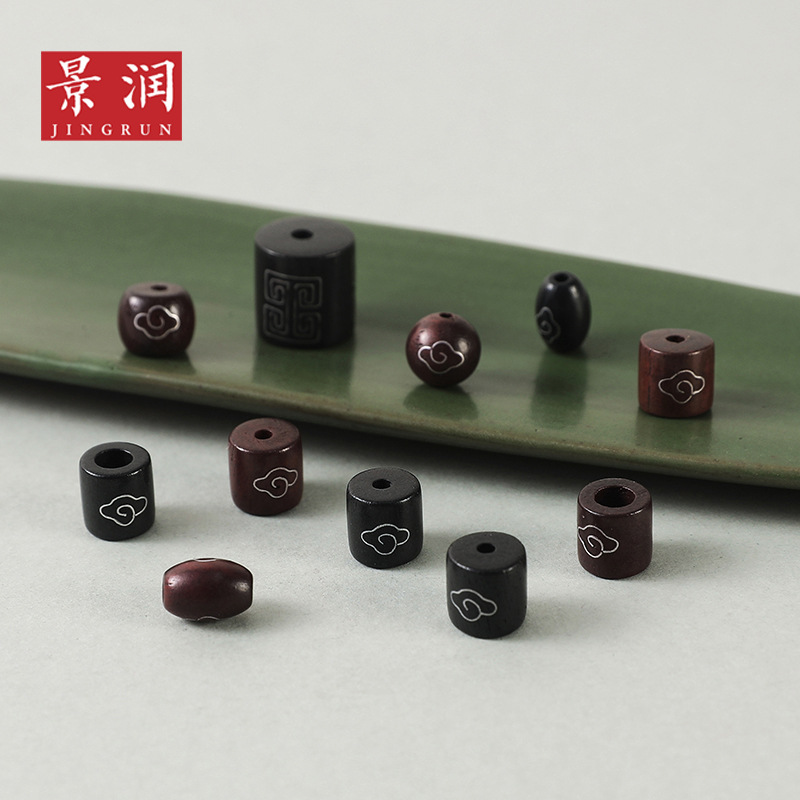 LA756可发样/黑檀血檀镶嵌银丝桶珠圆珠DIY配件大小孔桶帽散珠手链项链饰品