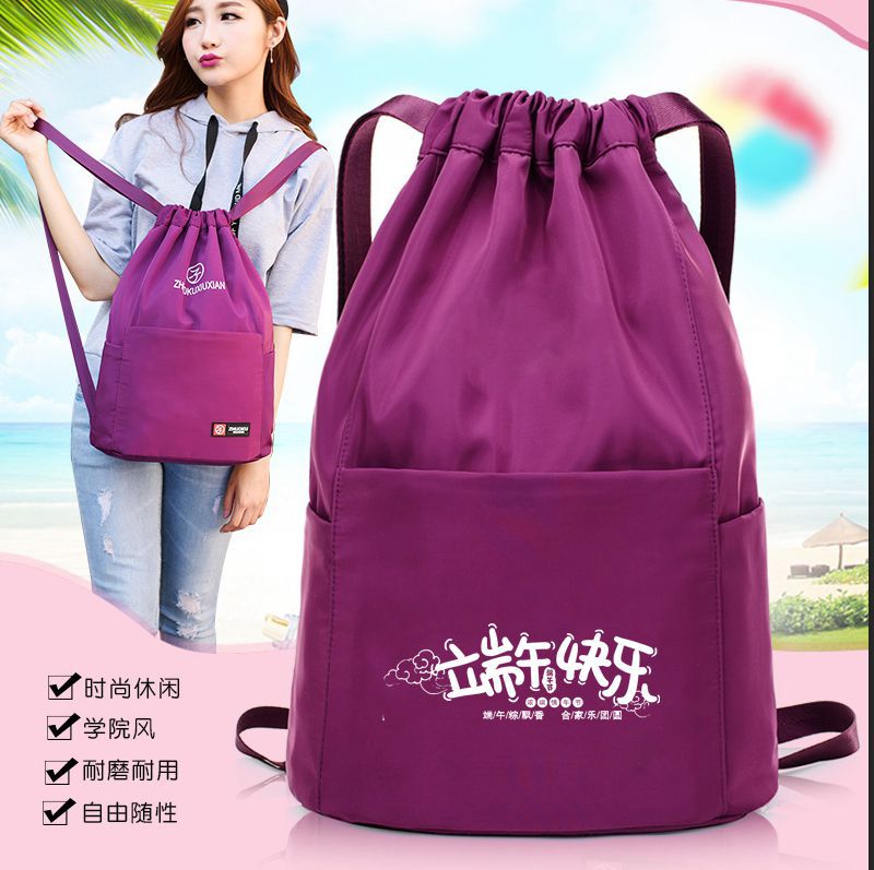 LA715可发样/新款抽绳束口袋双肩包轻便尼龙布运动旅行包大容量背包印字LOGO