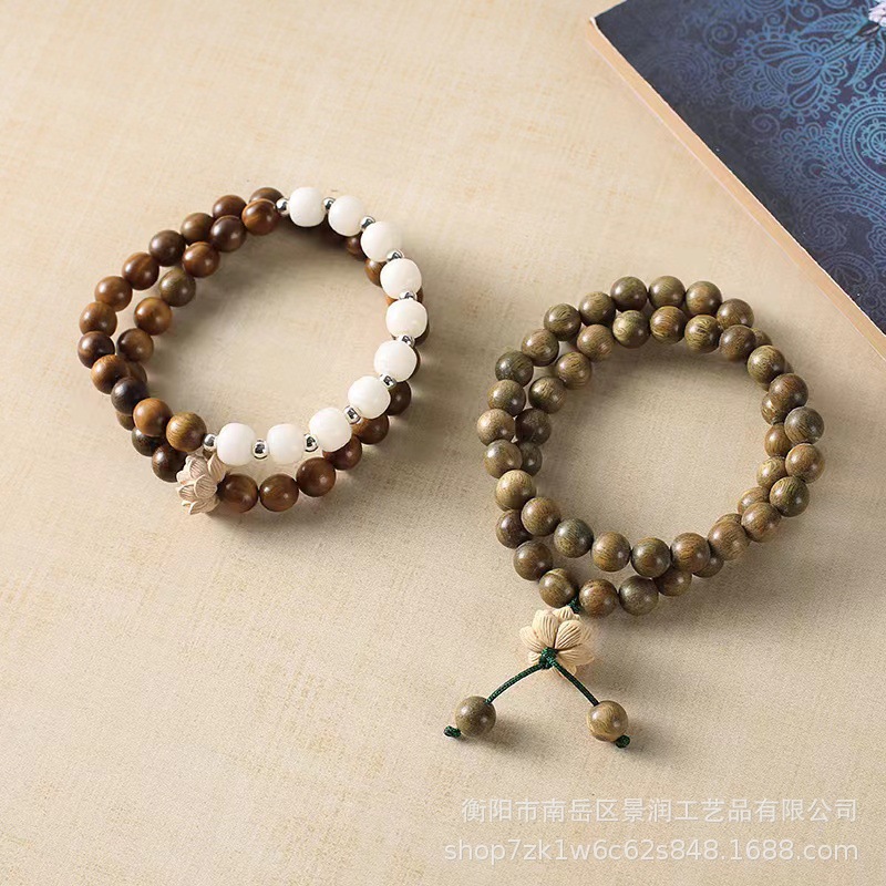 LA756可发样/直播国潮清新素雅夏季绿檀木复古念珠手串女菩提根莲花【好运连连