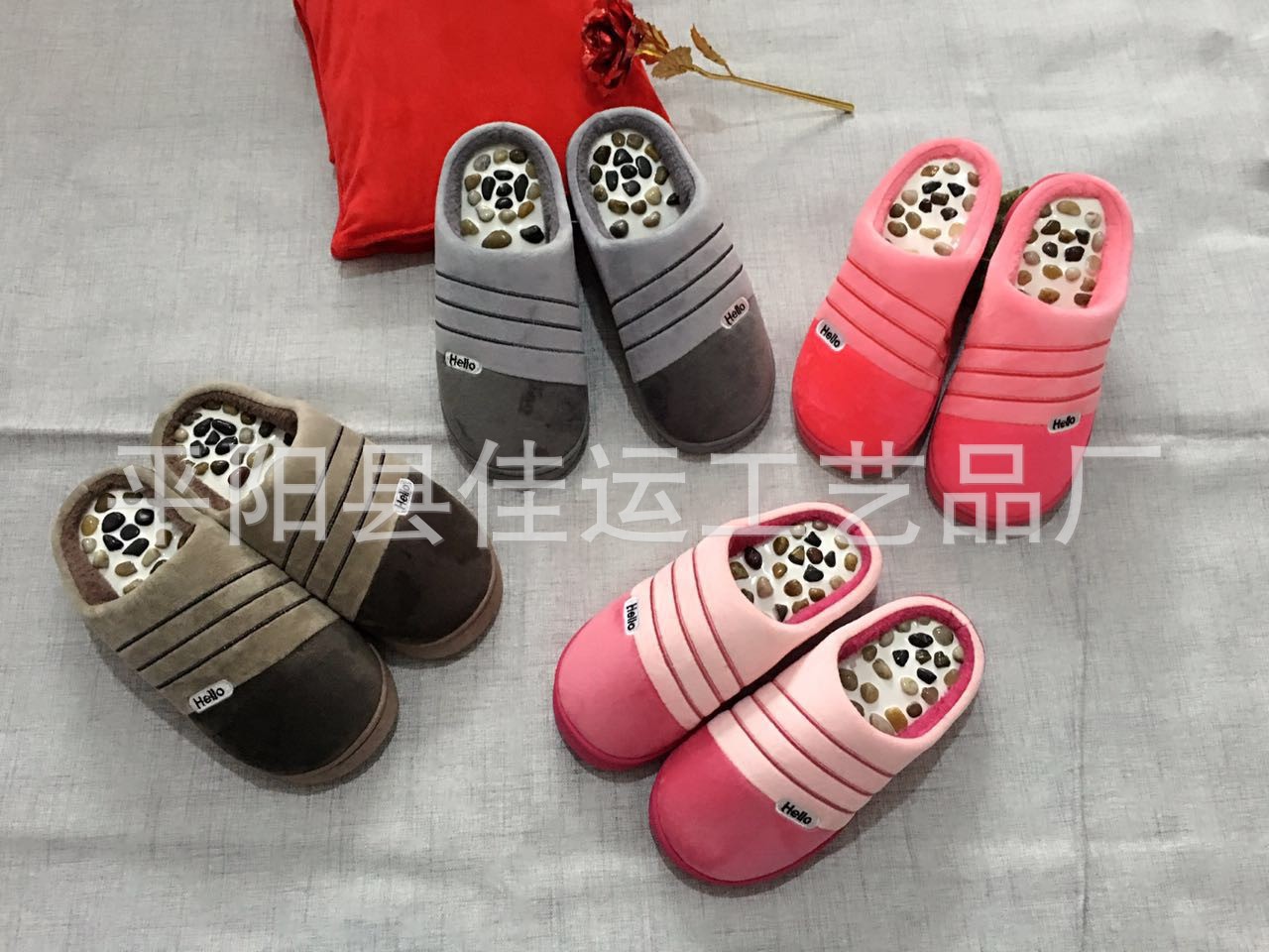 LA712可发样/LA712可发样/冬款按摩鞋保暖拖鞋天然鹅卵石舒适百搭平跟韩版休闲耐磨橡胶