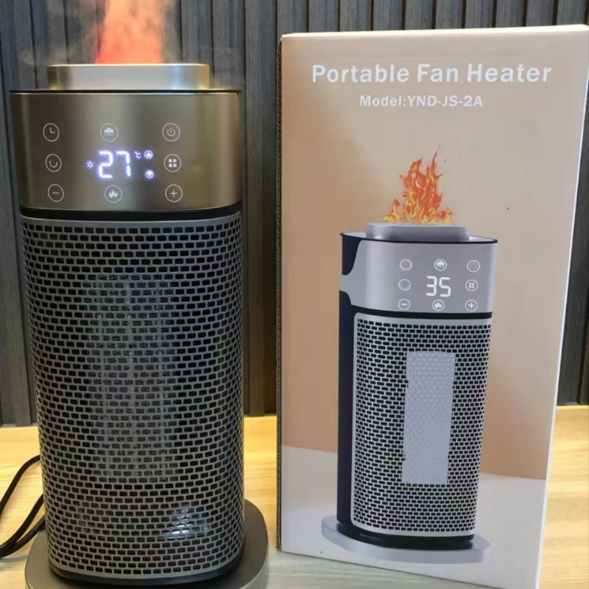 LA713可发样/新款跨境暖风机3D火焰加湿取暖器立式摇头遥控速热PTC电暖器工厂