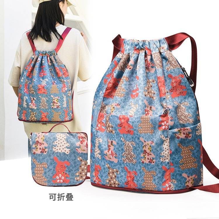 LA715可发样/大容量束口袋双肩包时尚妈妈背包可折叠轻便户外休闲包防泼水背包