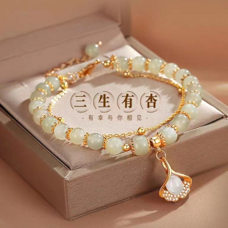 LA728可发样/新款三生有幸双层银杏叶手链女小众设计轻奢高级感七夕送女友礼物