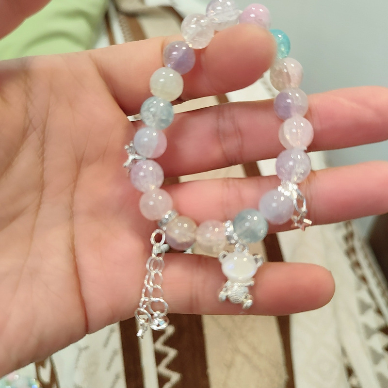 LA728可发样/森系粉色少女小熊手链高级感水晶铃铛手串百搭显白闺蜜礼物串批发