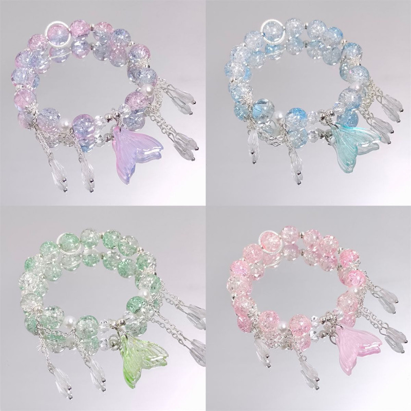 LA728可发样/冬日炫彩水晶彩色串珠鱼尾手链甜美百搭超仙水晶闺蜜手串送女友