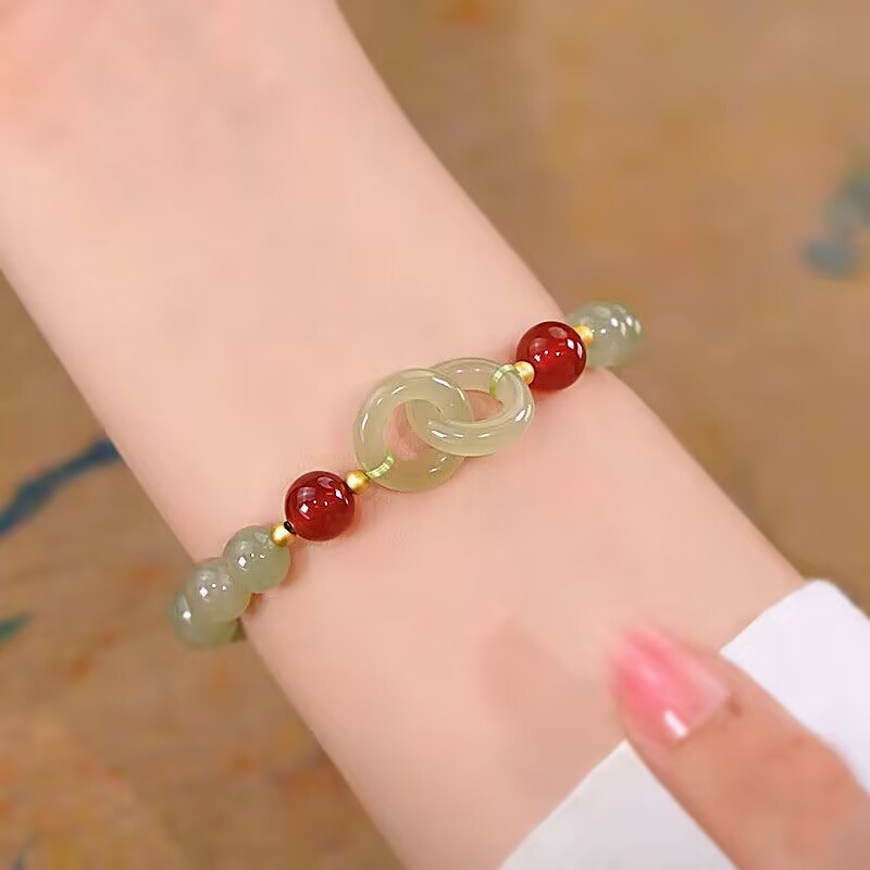 LA728可发样/玻璃材质环环相扣手链女ins小众设计平安扣手串女闺蜜礼物批发