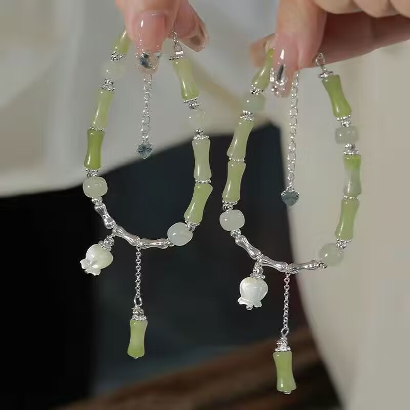 LA728可发样/新中式竹节和田钰手链ins小众设计中国风铃兰花竹节串珠手串礼物