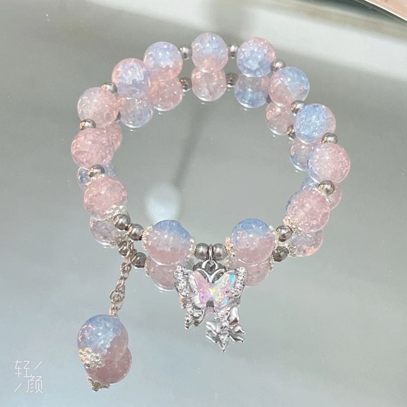 LA728可发样/森系蝴蝶琉璃手链手工串珠女ins小众闺蜜手串冰裂碎花珠串珠批发