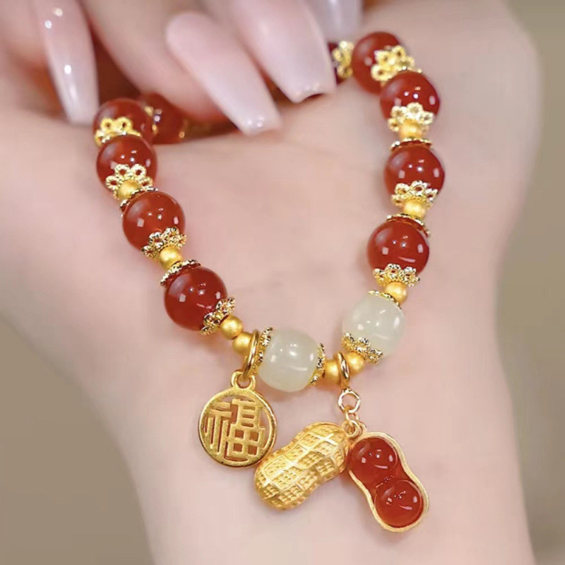 LA728可发样/好事花生仿玉花生手链手工串珠高级感女生isn小众设计水晶串批发