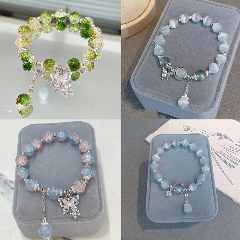 LA728可发样/蝴蝶琉璃手链女生ins设计森系甜美冰裂彩珠闺蜜手串批发2024新款