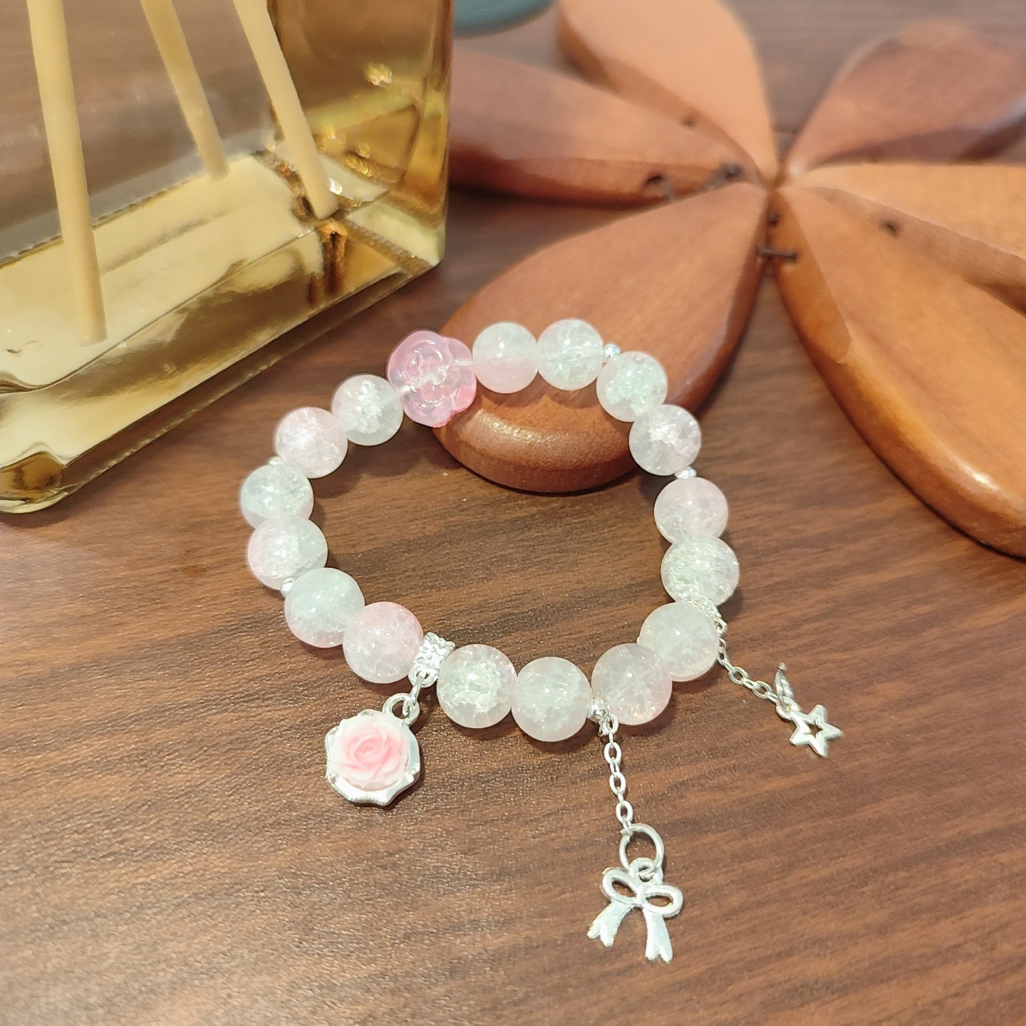 LA728可发样/超仙气玫瑰水晶手链女串珠甜美花朵手串小众百搭学生闺蜜情侣手饰