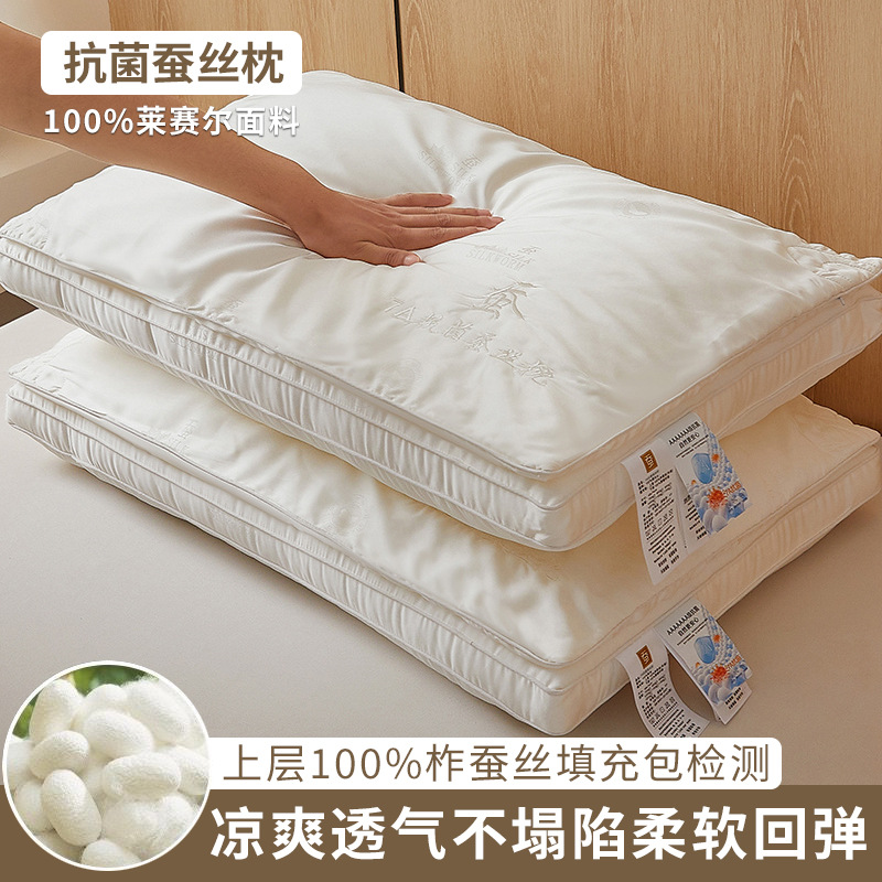 LA334可发样/双层A类100%蚕丝枕绣花桑蚕丝柔软护颈家用不塌陷立体抗菌枕头