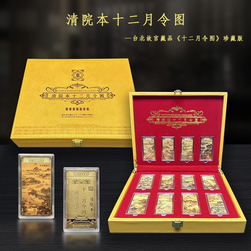LA307可发样/文创台北故宫藏品清院本十二月令图金砖镀金纪念章仿古名画纪念币