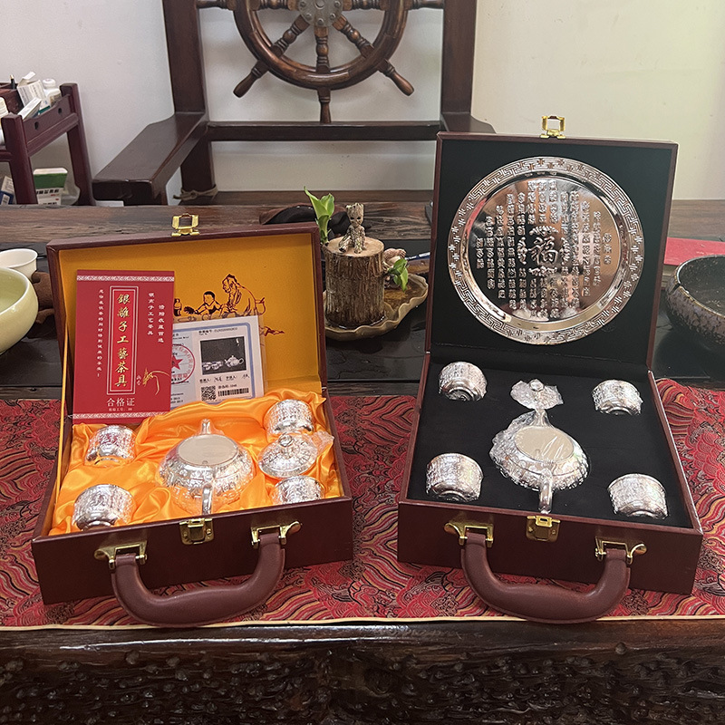 LA307可发样/精品百福款银茶具全套银水壶新款电铸工艺15克足银电铸直播款代发