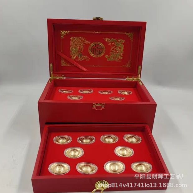 LA307可发样/厂家供应婚礼银行商务会销礼品龙凤呈祥元宝套装金箔直播摆件代发