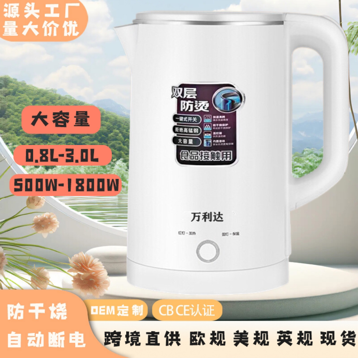 LA176可发样/跨境烧水壶大容量水壶小电热水壶不锈钢家用电水壶恒温热水壶迷你