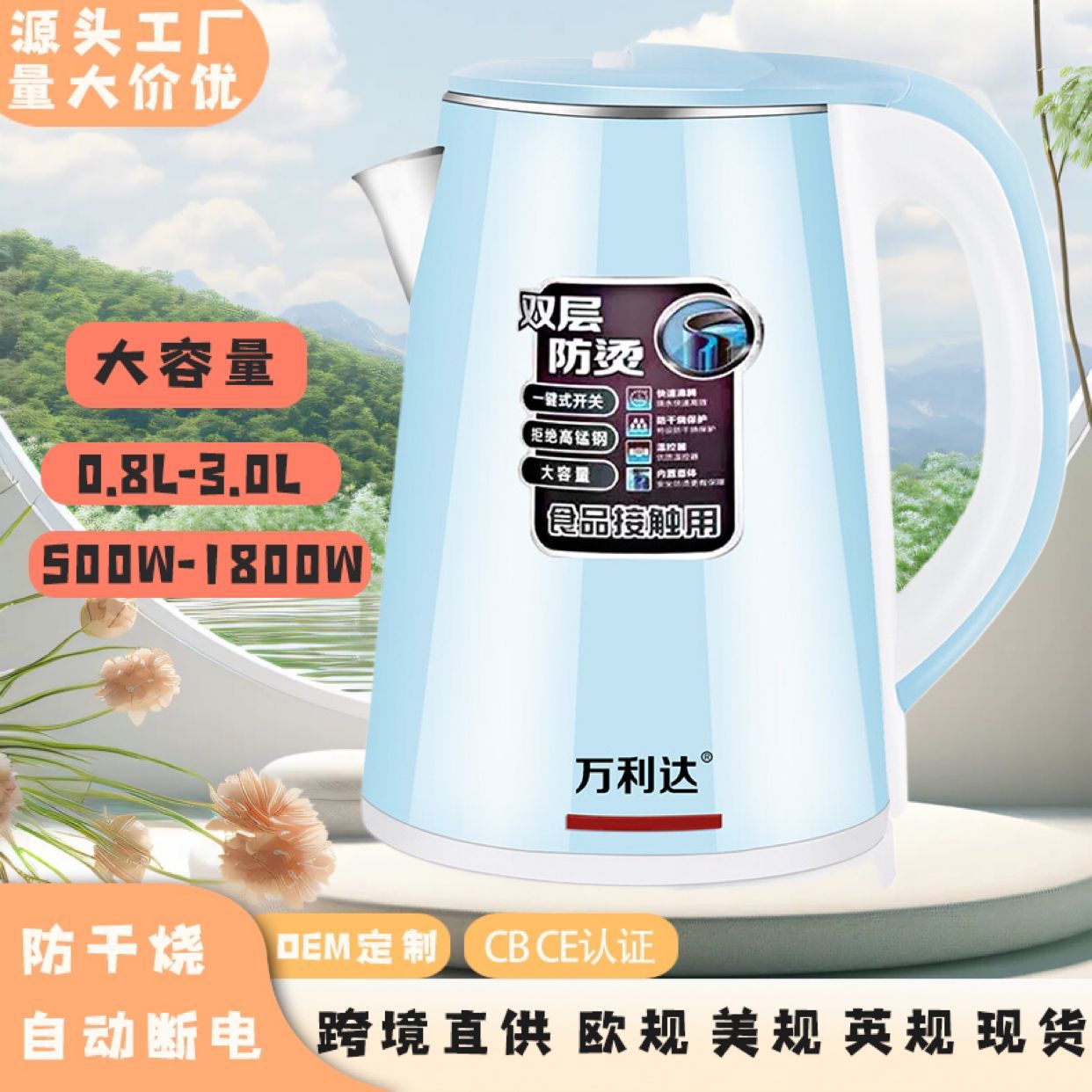 LA176可发样/跨境烧水壶大容量水壶小电热水壶不锈钢家用热水壶迷你电水壶恒温