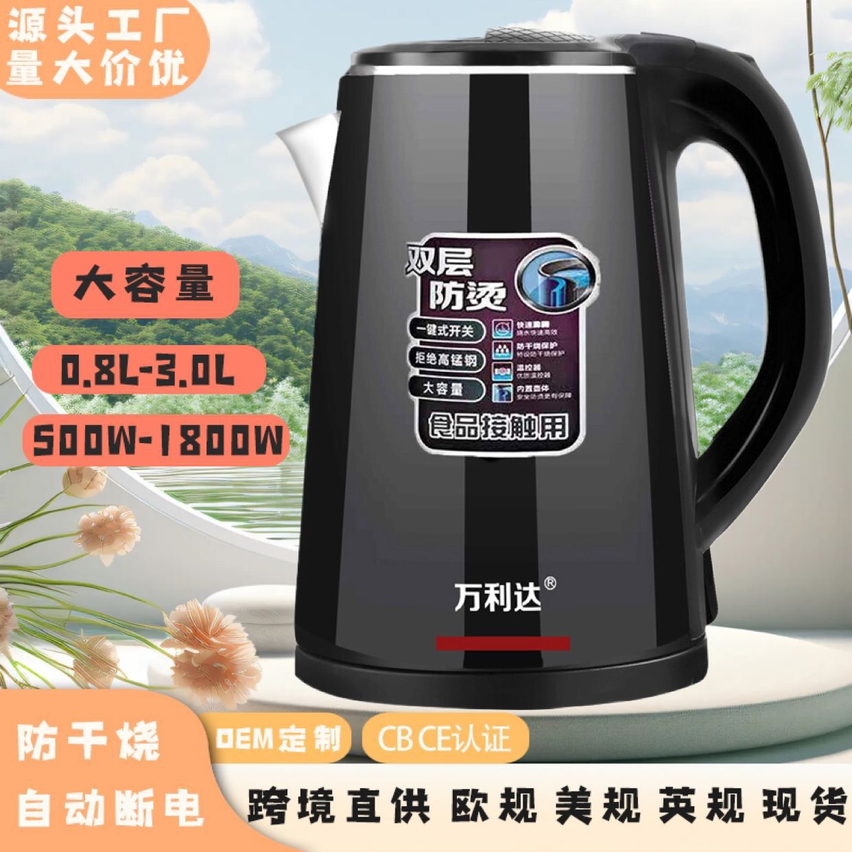LA176可发样/跨境烧水壶旅行用小电热水壶恒温热水壶水壶家用迷你不锈钢电水壶