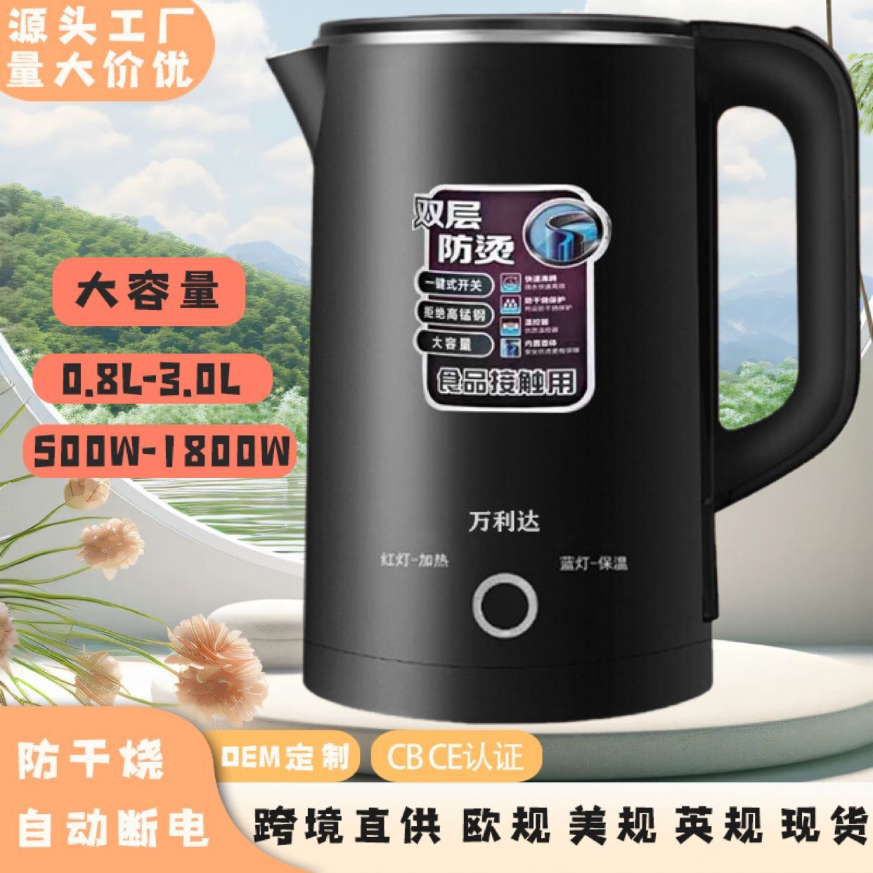 LA176可发样/跨境烧水壶旅行用小电热水壶不锈钢热水壶水壶家用电水壶迷你恒温