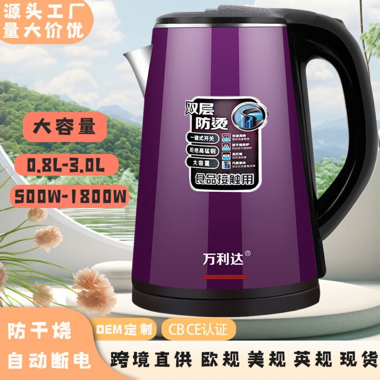 LA176可发样/跨境烧水壶旅行用小电热水壶不锈钢热水壶水壶家用迷你恒温电水壶