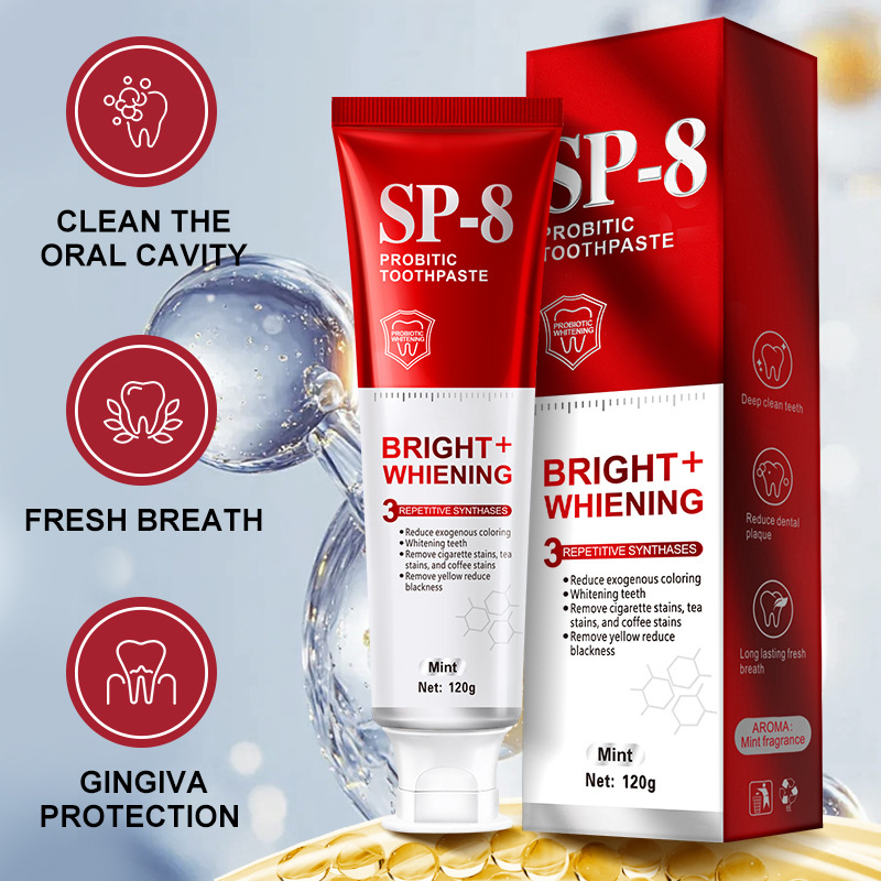 LA202可发样/跨境英文SP-8牙膏ProbioticWhiteningToothpaste祛渍改善黄牙120g