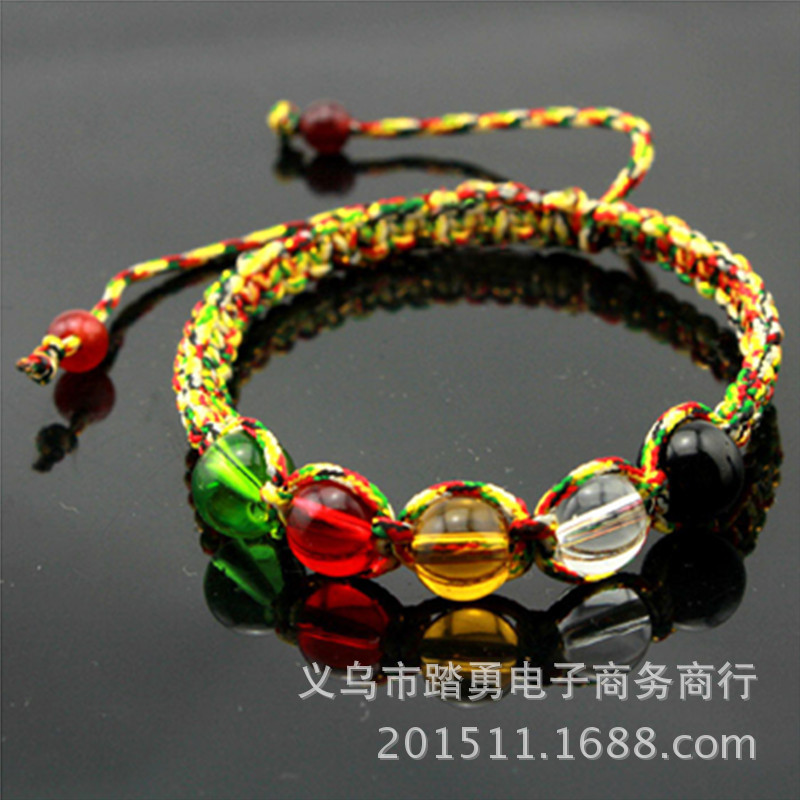 LA097可发样/批发端午节五彩珠手链手工编织五彩珠五彩绳转运珠红绳百搭