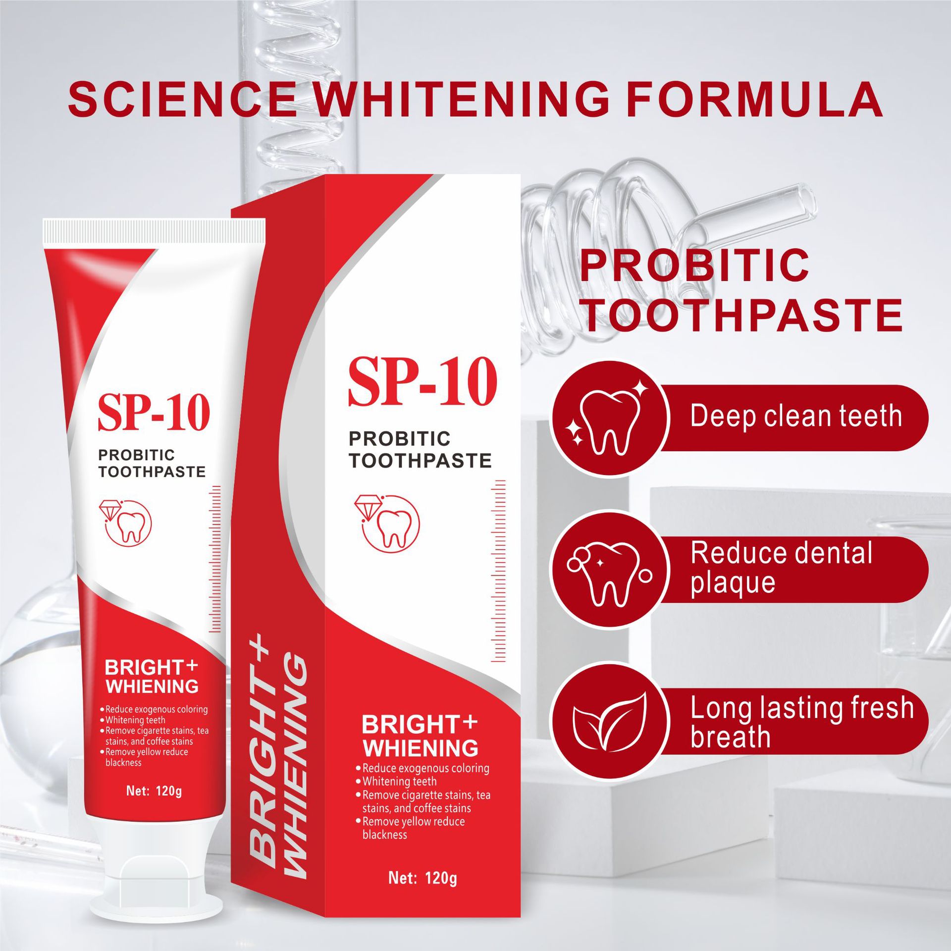 LA202可发样/跨境专供SP-10 Probiotic Brightening Toothpaste OEM 120g