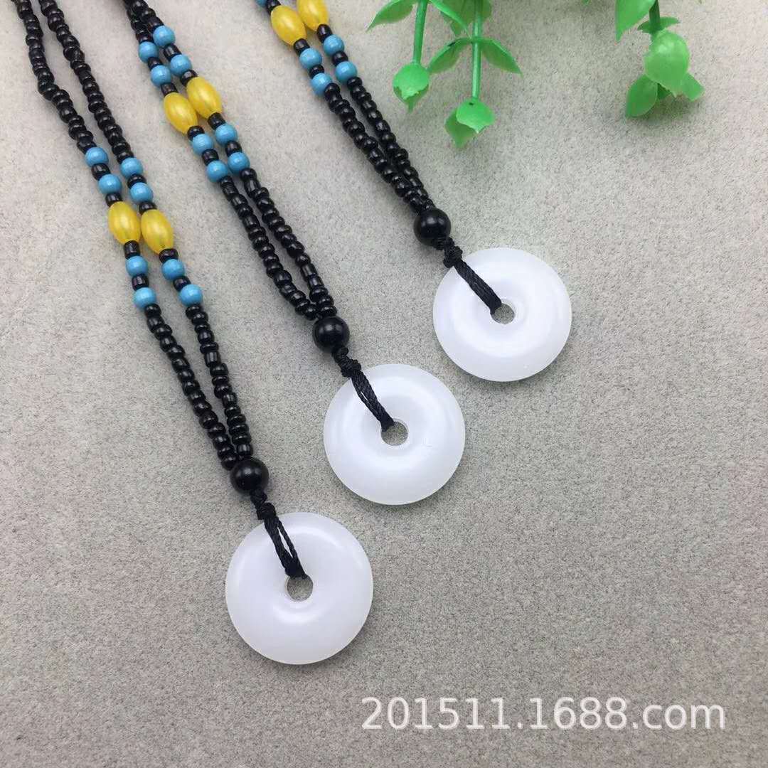 LA097可发样/阿富汗白玉平安扣项链工厂直销 平安扣挂件一两元会销礼品