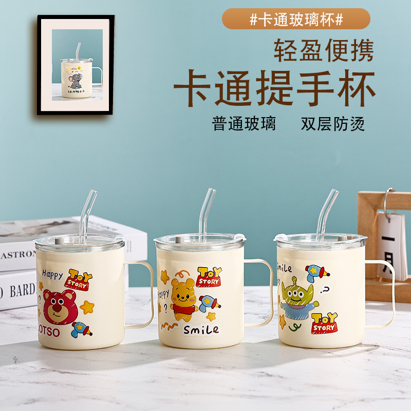 LA187可发样/可爱卡通ins风小众玻璃吸管杯女生高颜值便携网红玻璃家用水杯子