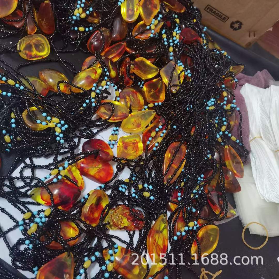 LA097可发样/巴西植物化石项链 会销礼品批发化石植物琥珀毛衣链吊坠时尚复古