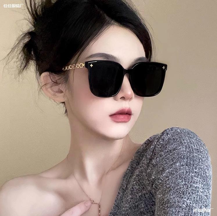 LA181可发样/女太阳眼镜小星星新款墨镜脸眼镜黑色瘦显大链条显高级款脸太阳感