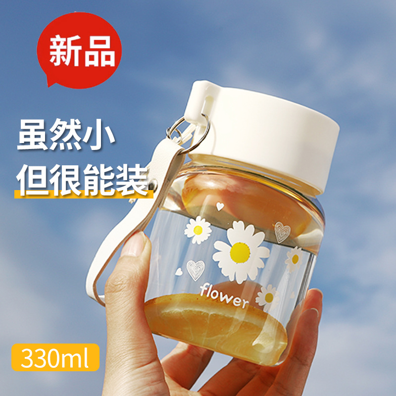 LA187可发样/高硼硅玻璃小雏菊水杯便携式咖啡杯玻璃透明饮料杯果汁玻璃杯
