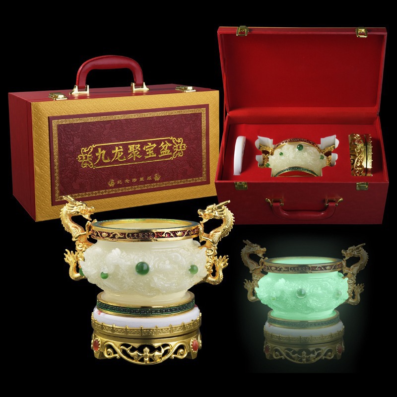 LA098可发样/厂家直销九龙聚宝盆可旋转摆件会销礼品聚宝盆铜器夜光玉石装饰