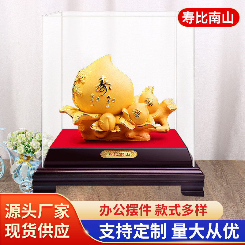 LA098可发样/厂家绒沙金工艺寿桃摆件礼盒贺寿送老人沙金批发纪念品金属工艺品